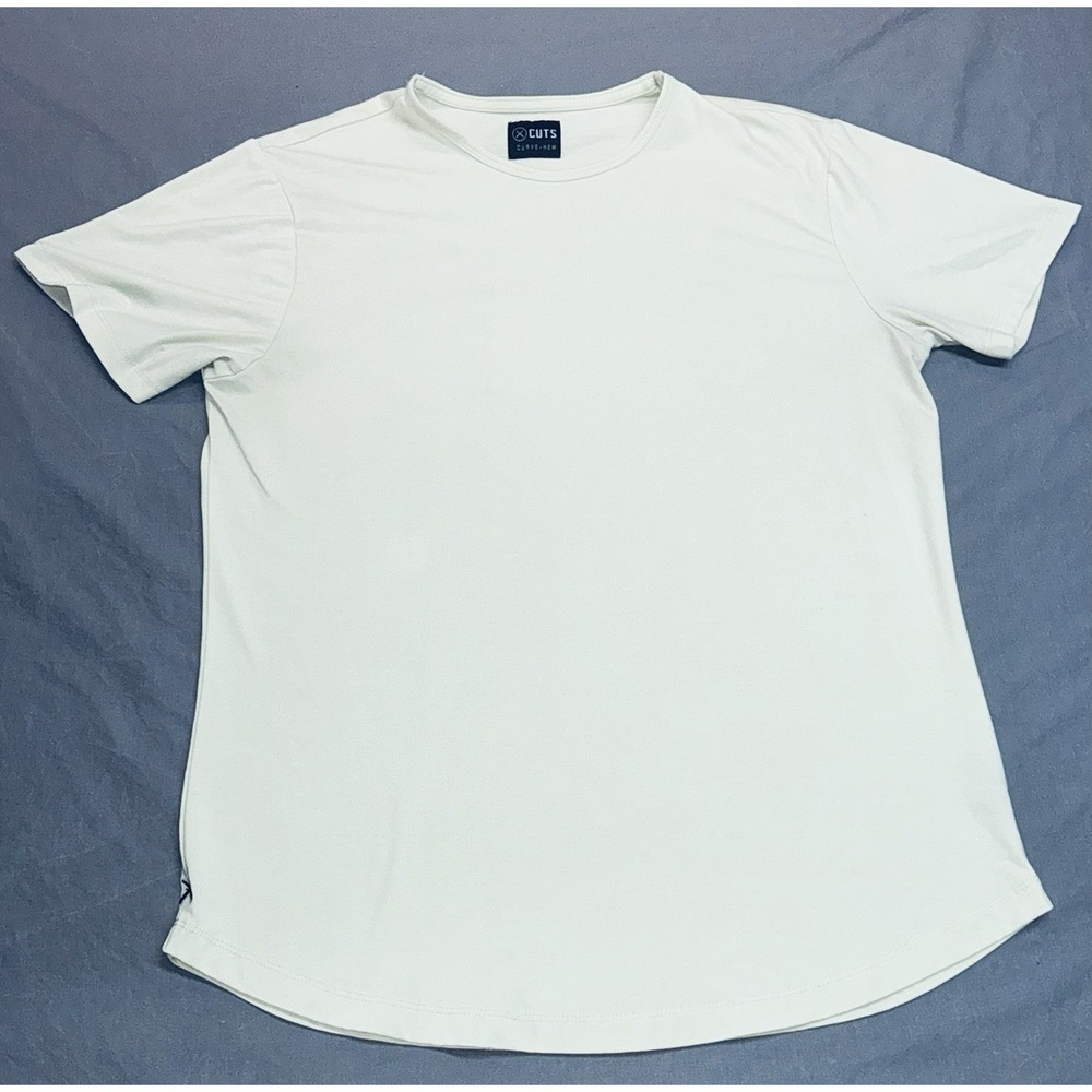 CUTS Curve-Hem Shirt Mens Medium Light Green Solid Stretch Tee Top Sz Lg